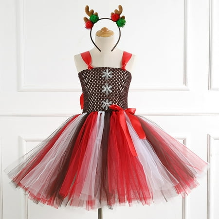 

Hbdhejl Toddler Girls Dress Child Tulle Pageant Dress Christmas Party Gown Dresses Hairband Set Red 4-5 Years