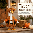 thumbnail image 3 of RUINIXCW Highland Cow Porch Goose Outfit for 23 inch Cement Plastic Garden Holiday Porch Goose Statue Goose Clothes Fall Winter Plush Cow Outfit with Horn Farm Yard Patio Lawn Art Decor (No Goose), 3 of 10
