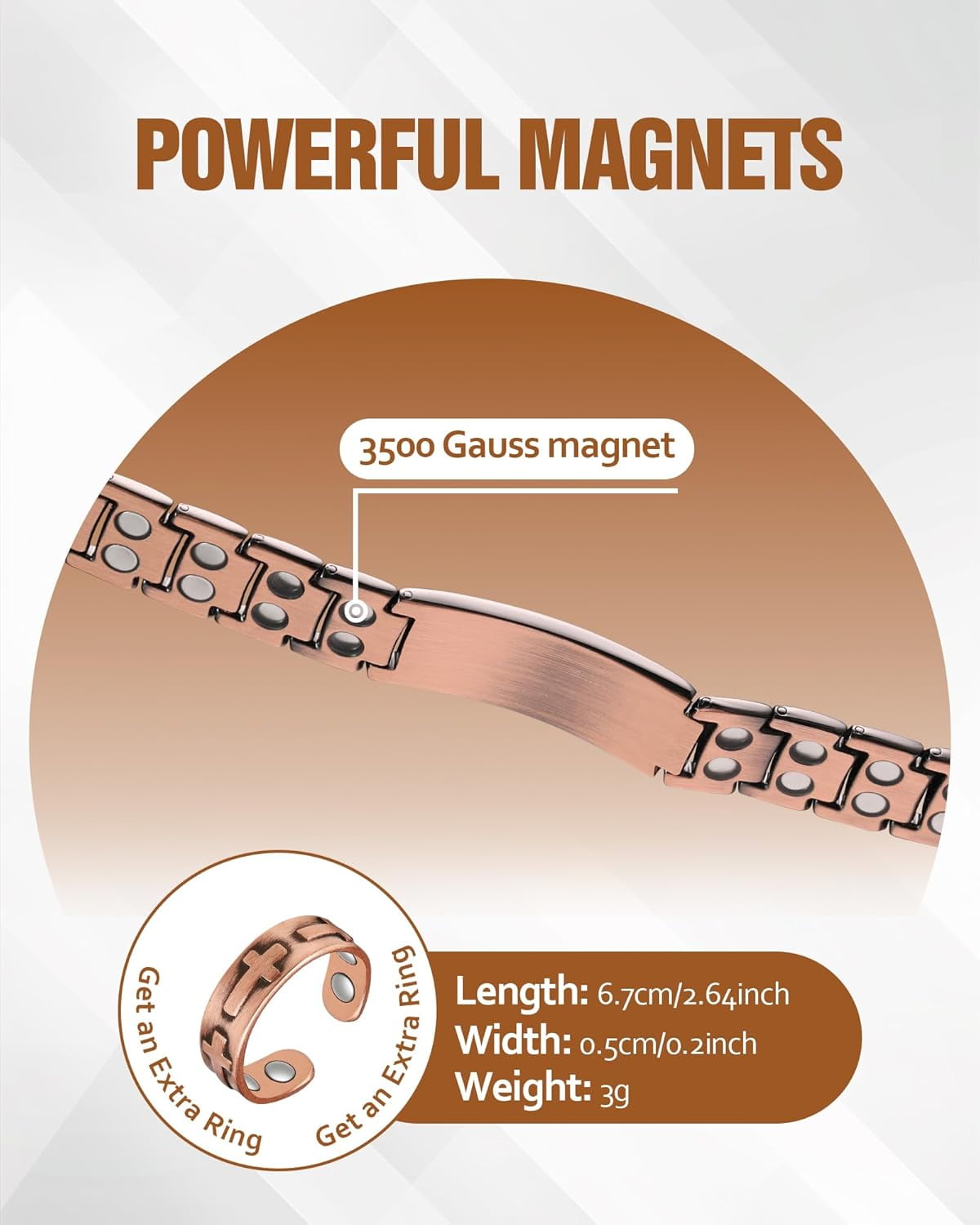 Wollet Copper Magnetic Bracelet for Men, Cross Bracelet With Ring, Copper Jewelry Gift
