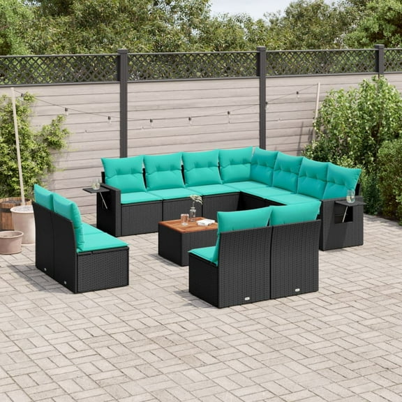 vidaXL 12 Piece Patio Sofa Set with Cushions Black Poly Rattan
