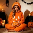 thumbnail image 6 of HNMKIU Pumpkin Hooded Onesie Pajamas, Loose Fit Halloween Homewear Soft Plush Unisex Cosplay For Night Party Orange,M, 6 of 9