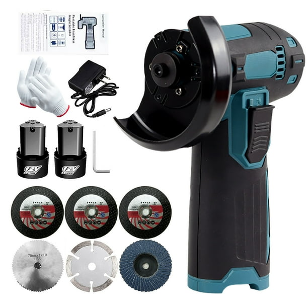 Kit de amoladora angular de cepillo inalámbrico de 12 V, disco de molienda de 3 pulgadas/7 Carevas Kit de trinilla de ángulo