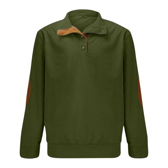 SERTG Boys Color Block Knit Shirt Long Sleeve Casual Comfortable Spring Fall Corduroy Top with Collar Buttons and Stripe for Big Kids Everyday Wear(Army Green,12-13 Years)