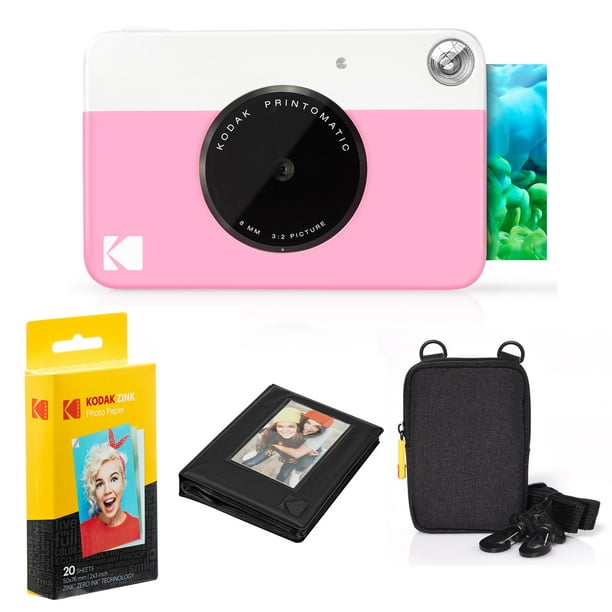 Kodak Printomatic Instant Camera Bundle (Pink) Zink Paper (20 Sheets
