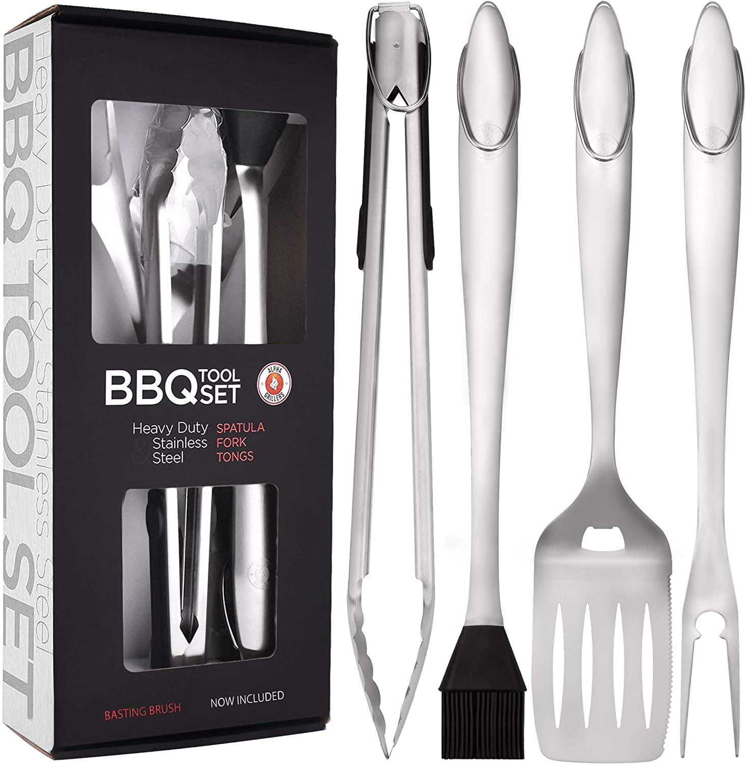 Unique Birthday Gift Idea for Dad Heavy Duty 20% Thicker Stainless Steel Professional Grade Barbecue Accessories BBQ Grilling Tools Set 3 Piece Utensils Kit Includes Spatula Tongs & Fork 