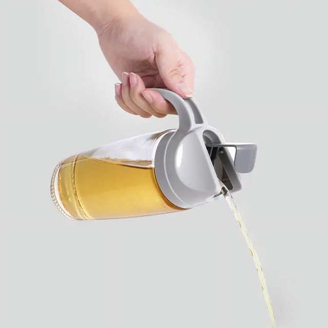 Botella dispensadora de aceite de oliva - Cuerpo de botella de vidrio - A prueba de fugas a prueba de polvo - Olla de aceite de apertura/cierre automático - Para cocinar, hornear(300ML)