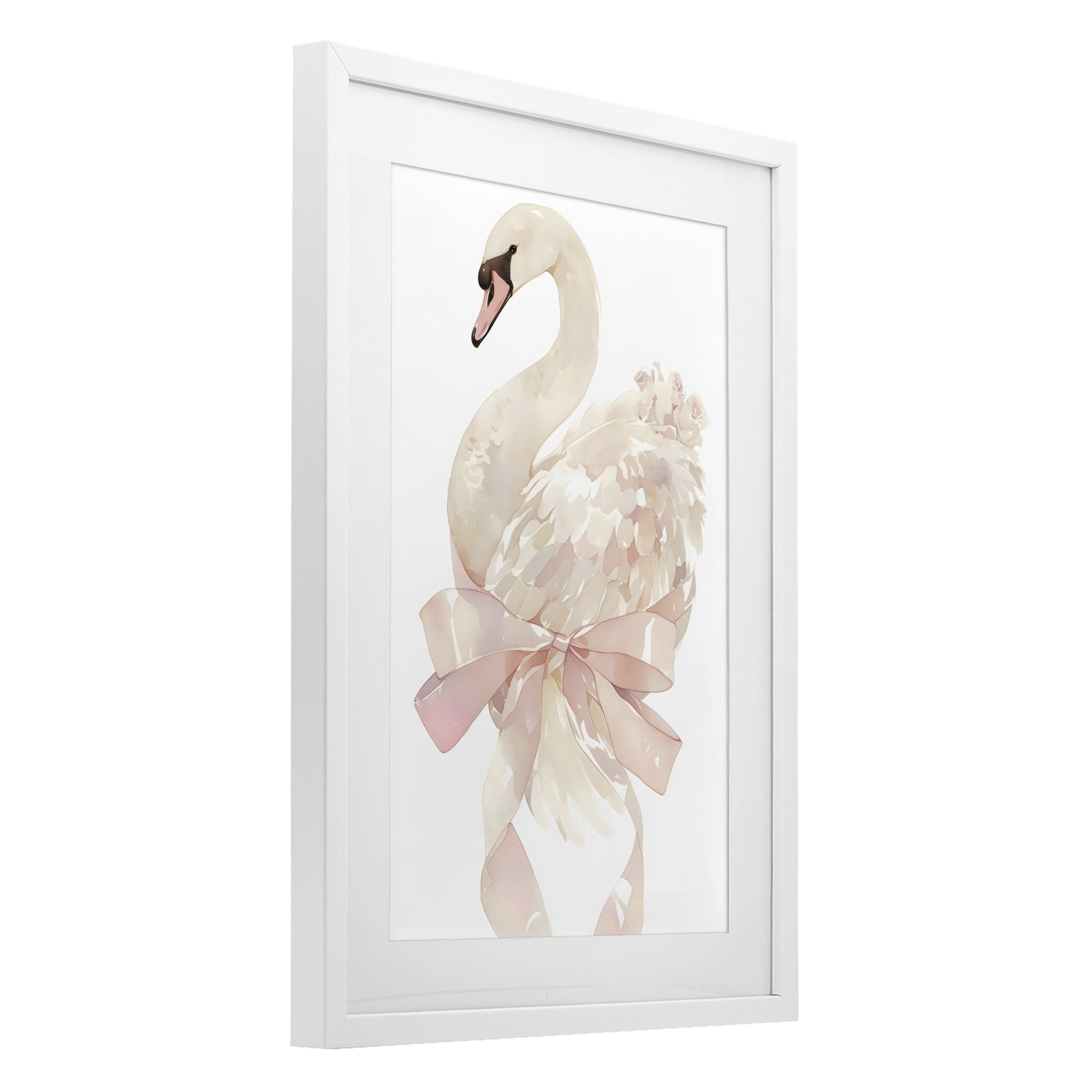 Stupell Industries Coquette Swan with Bow White Framed Print Under Glass, design by Creative Studio