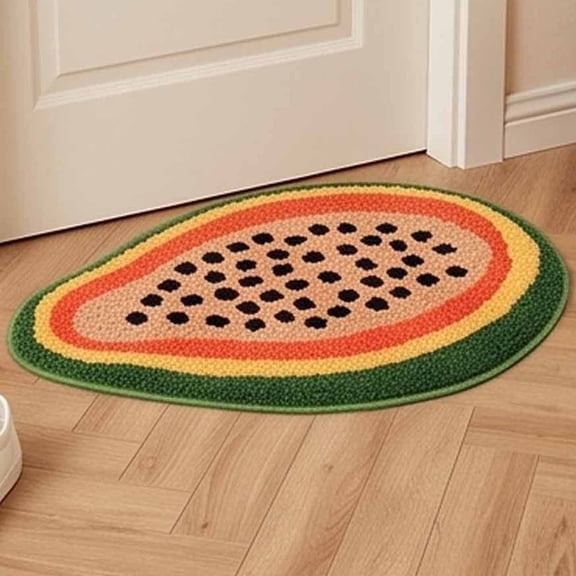 Cute Papaya Shaped Fluffy Tufted Bath Mat, Super Absorbent Non Slip Fruit Doormat, Quick Dry Bathroom Floor Rug for Shower Entryway Home Decor