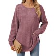 thumbnail image 2 of Workout Tops for Women Women's Fashion Casual Solid Color Round Neck Long Sleeve Loose Pullover Top, 2 of 5