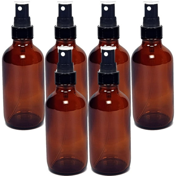 Global Amber 4oz Black Mist Sprayer Bottle (120ml) Pack of 6 - Glass Tincture Bottles with Black Mist Sprayers for Essential Oils & More Liquids - Leakproof Travel Bottles