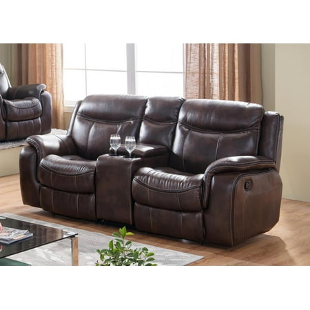 Brown Premium Leather Air Fabric Reclining Loveseat Modern McFerran SF3739-L