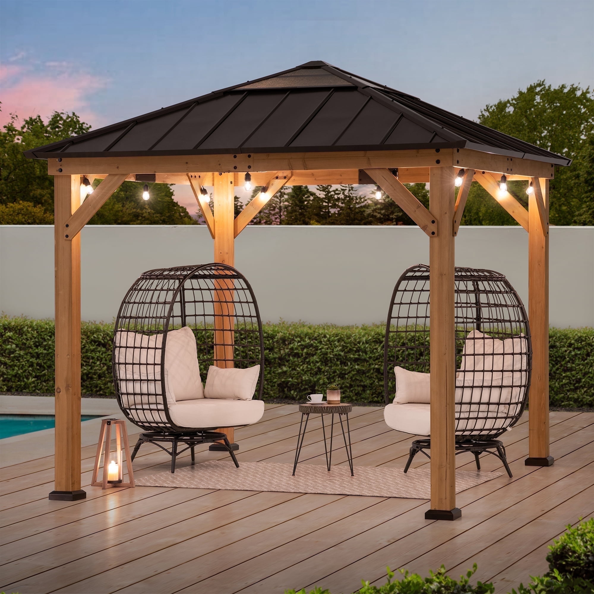 Sunjoy 13x15 ft Patio Gazebo - Cedar Frame with Hard Wooden