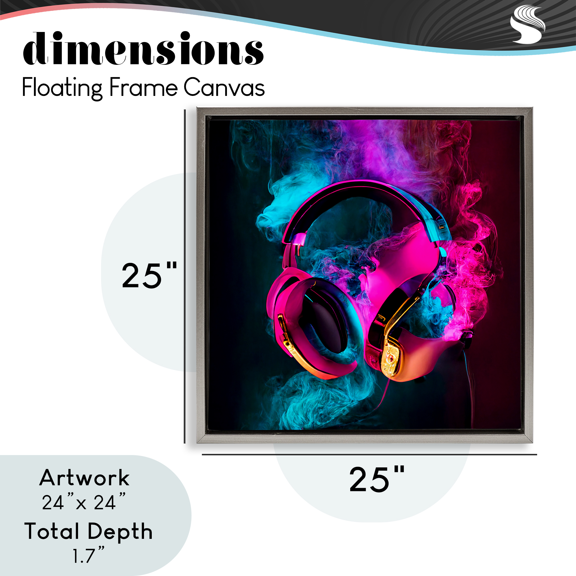 Power Play Pink & Blue Headphones Gray Framed Floater Canvas Wall Art, design by Sasha