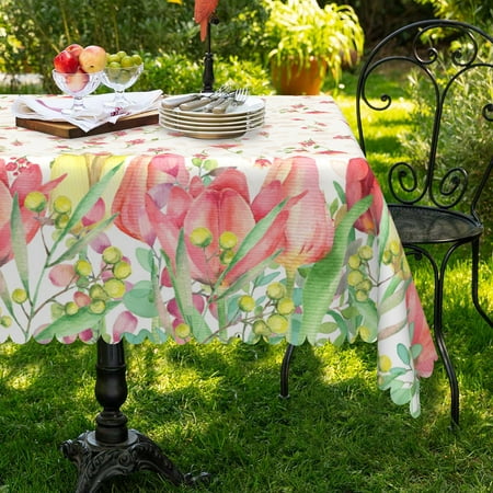 

Mizhona Red Pink Lily Floral Tablecloths for Rectangle Tables Wildflower Green Leaves Table Cloth for Kitchen Dinner Decor 60 x102