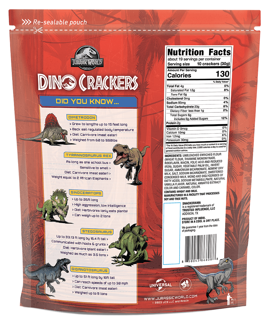 Jurassic World Snackorama Dino Crackers, Snack Cookies, 20 oz Bag