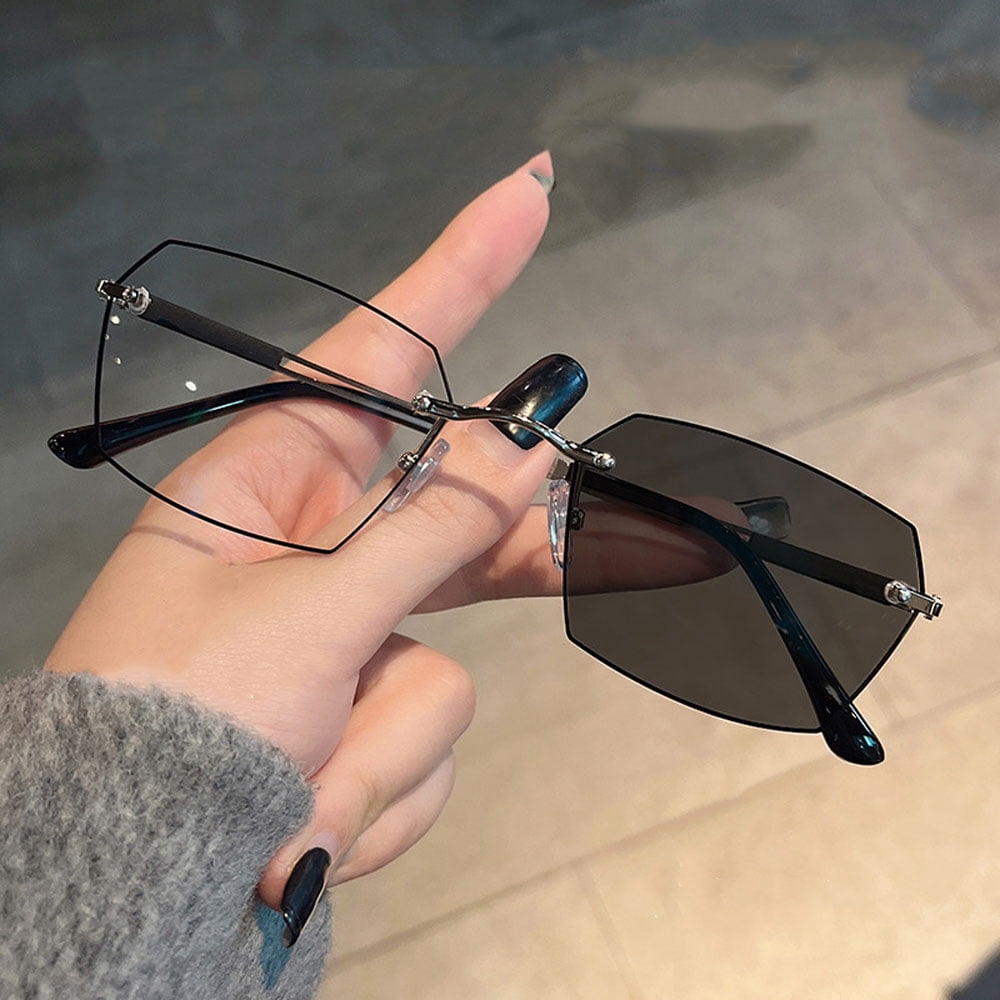2 Pairs of Mens Fashion Blue Light Blocking Rimless Reading Glasses 2.0, Metal Silver Rectangle Photochromic Sunglasses Readers +2.00