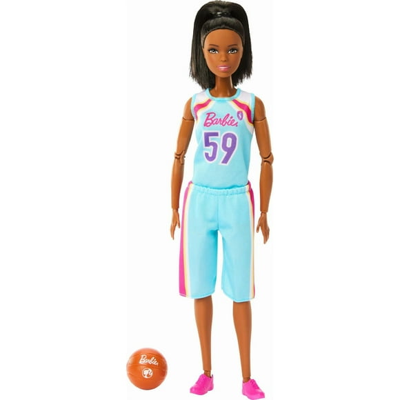 Barbie Made to Move Basketball Player Doll & Accessories, Brunette Doll Wearing Uniform with Ball