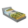 thumbnail image 2 of Ambesonne Landscape Fitted Sheet & Pillow Sham Set, Summer Rural Houses, Twin, Green White Blue, 2 of 2