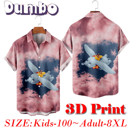 

Cartoon Dumbo Baby Elephant Shirt Lapel Short Sleeve Shirt Skull Print Shirt For Holiday Gifts