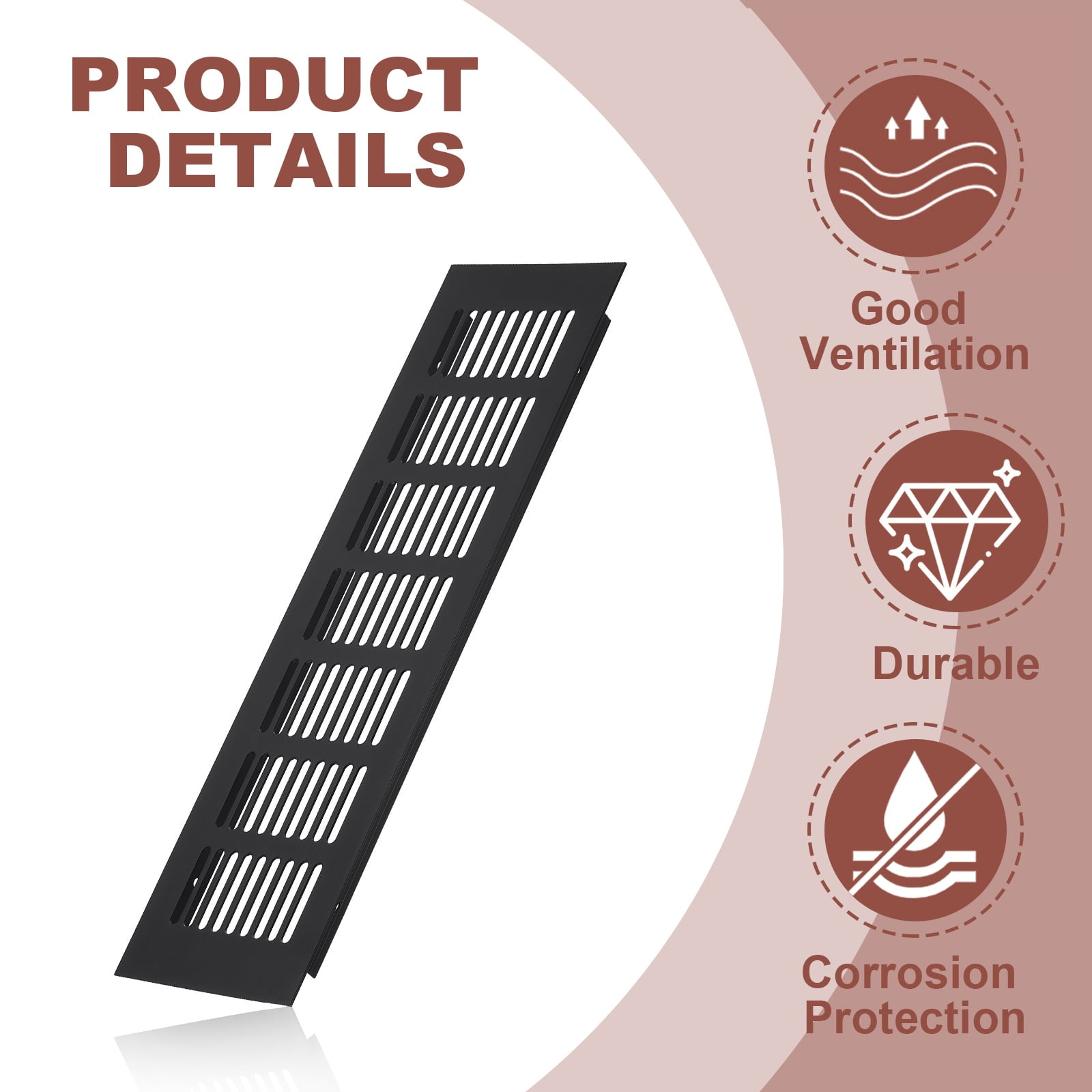 Uxcell 12 x 3.2" Rectangle Ventilation Grille 4Pcs Aluminum Air Vent Cover Black