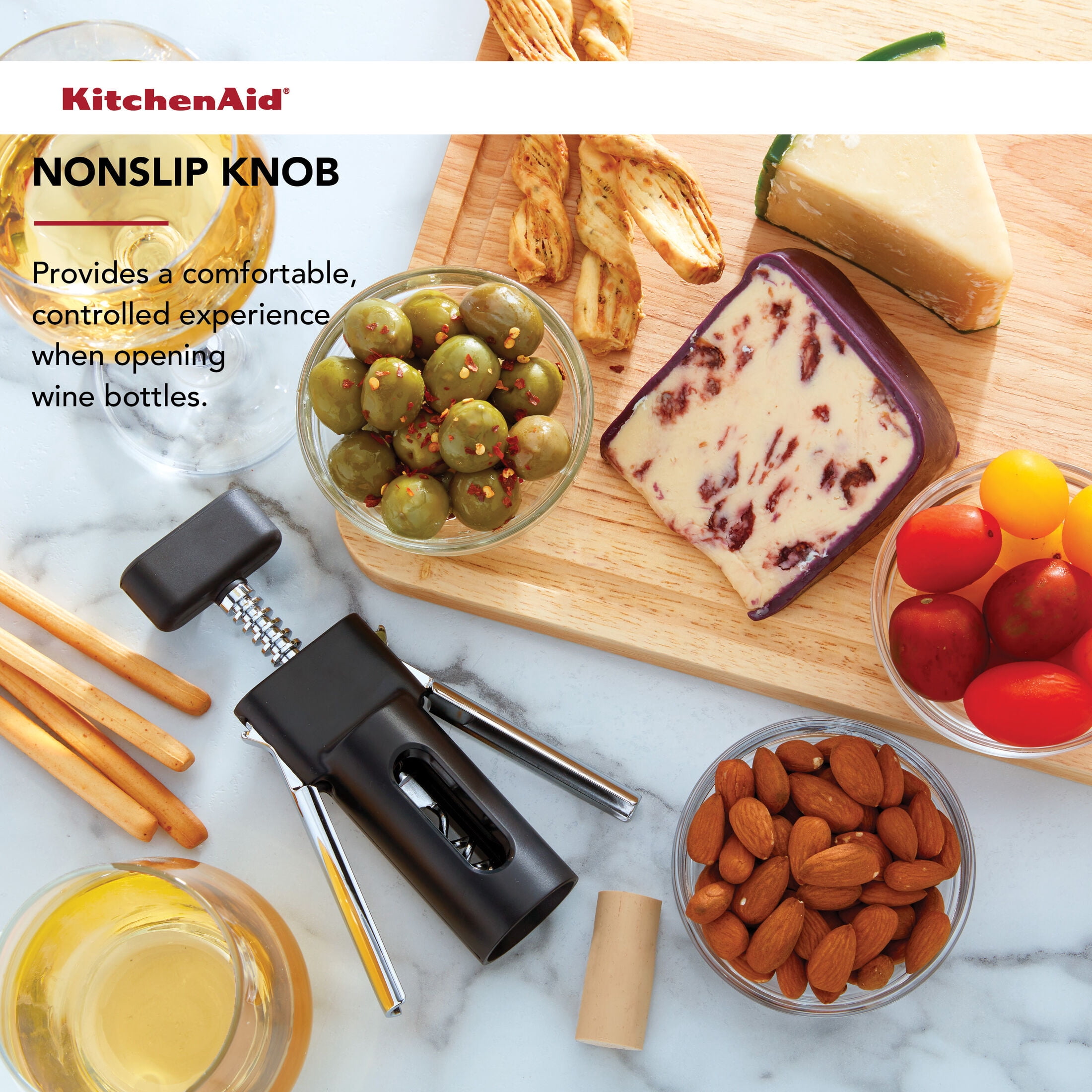 KitchenAid Heavy Duty Corkscrew Wine Bottle Opener with Soft Grip, Black