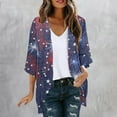 thumbnail image 2 of FAVIPT Womens Chiffon Kimono Cardigans 3/4 Puff Sleeve Cover Up Shirts American Flag Stars And Stripes Print Blouses Casual Loose Lightweight Tops Multicolor,L, 2 of 5