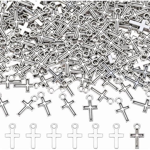 300Pcs Cross Charms Gold Silver Alloy Curcifix Charms Pendants with Hole for Jewelry Making Accessory Supplies Bracelet Necklace Dangle Earring Keychain Purse Backpack Charm DIY Craft grey