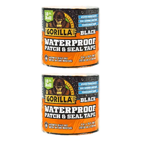 Gorilla Patch Seal Tape Waterproof 4 in x 10 ft Permanent Black, 2-Pack