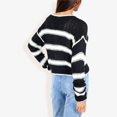 thumbnail image 4 of Women's Long Sleeve Striped Sweater With Crew Neck, Cropped Fit- Small, Black, 4 of 6