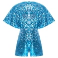 thumbnail image 2 of inlzdz Kids Girl's V Neck Sparkly Sequin Romper Pageant Prom Party Ruffled Shorts Jumpsuit One Piece Light Blue 6, 2 of 4