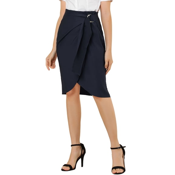 Allegra K Women's Summer Skirts Faux Wrap Tie Front Knee Length Skirt