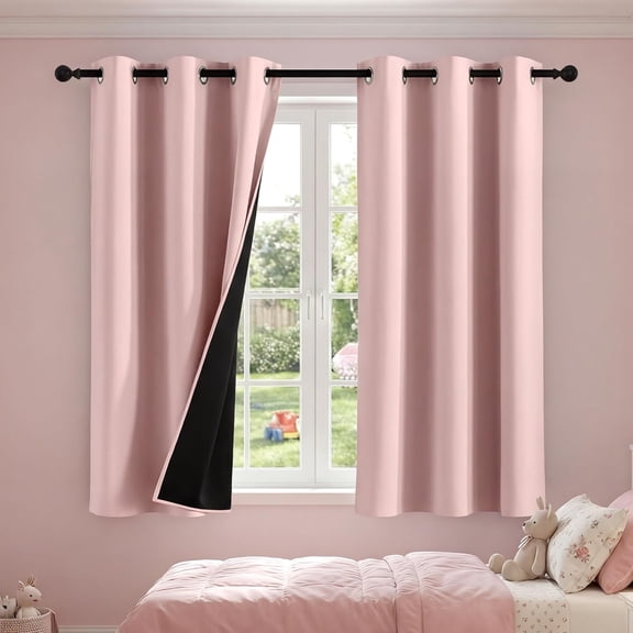 NICETOWN 100% Blackout Pink Curtains for Girls Room 2 Panels, W42 x L63 in per Panel, Privacy Protection & Thermal Insulated Grommet Window Drapes Nursery Bedroom