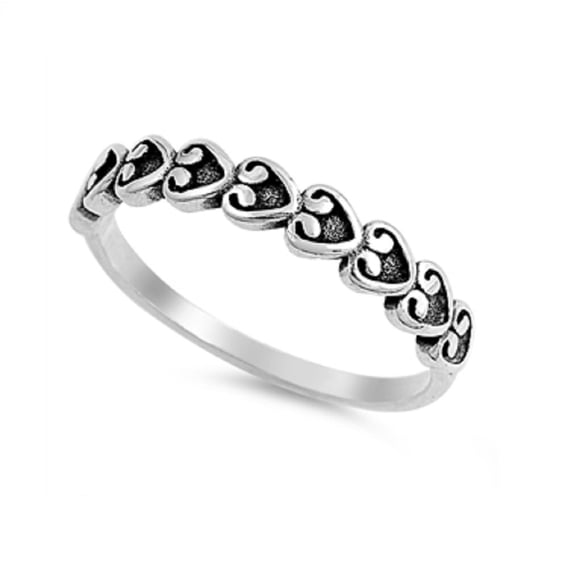 925 Sterling Silver Lined up Hearts Designer Ring Size 10