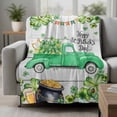 thumbnail image 2 of St. Patrick's Day Blanket Soft Cozy Warm Throw Blanket for Couch, Plush Fuzzy Flannel Fleece Blankets for Sofa, Green Truck Lucky Shamrocks Rustic Wooden Bed Blankets Gifts for Men, 40"x50", 2 of 9