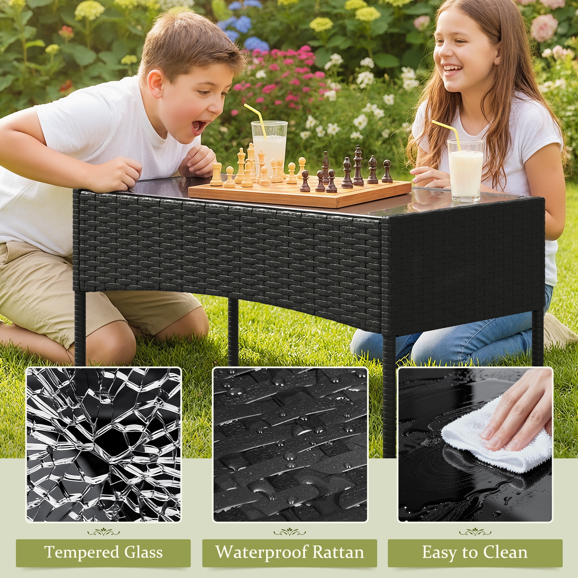 Homall 4 Pieces Patio Conversation Set Outdoor Furniture Rattan Chairs Wicker Seating with Cushion and Table Weather-resistant for Porch Garden Backyard, Black /Beige