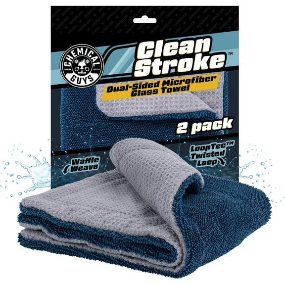 Clean Stroke Dual-Sided Microfiber Glass Towels - 16 x Premium Streak-Free Cloths for Cars, Trucks, SUVs Scratch-Free, Lint-Free Detailing Clear & Mirrors (2 Pack)