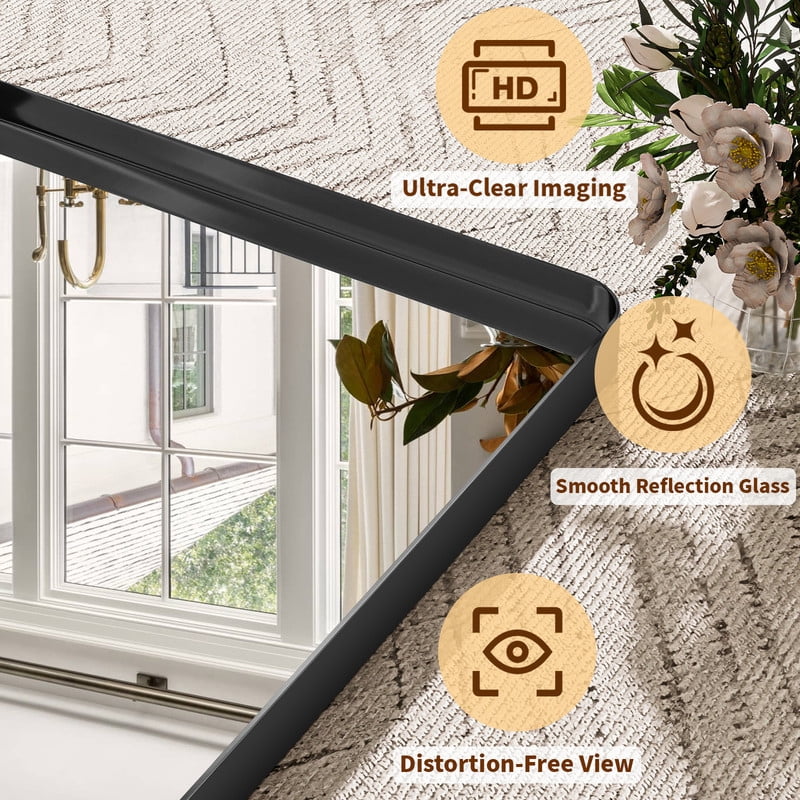 Easy4Home 36"x36" Extra Large Deep Frame Rounded Rectangle Bathroom Mirror Decor Vanity Mirror Wall Mounted,Black