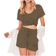 thumbnail image 5 of XuJwPNcy Lounge Sets for Women Scoop Neck Short Sleeve Tops with Drawstring Shorts Two Piece Pajama Sets, 5 of 7