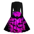 thumbnail image 3 of Mgmyaa Halloween Dress for Women Vintage Printed Long Sleeve Zipper Crew Neck Cocktail Evening Prom Dresses Halloween Costumes with Bow Belt, 3 of 3