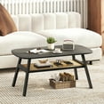 thumbnail image 2 of Gymax 2-Tier Coffee Table w/ Rattan Storage Shelf & Rubber Wood Legs for Living Room, 2 of 10