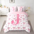thumbnail image 2 of Homewish Initial Letter J 7-Piece Twin Bedding Sets,Kawaii Bow Ribbon Bedding Comforter Set,Pink Heart Print Sheet Sets For Girl,Breathable Bedroom Decoration Reversible, 2 of 8
