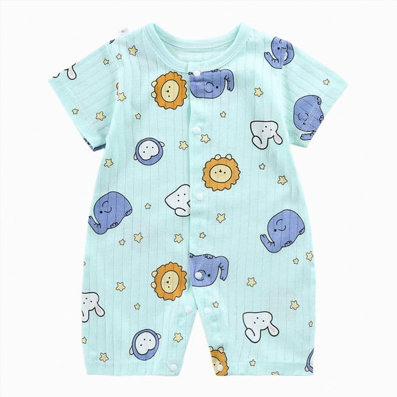 KPOPLK Baby Boys One-Piece Pajama Summer Short Sleeve Animal Print Romper PJM Bodysuit for Infant Newborn Size 12-18 Months,Mint Green