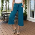 thumbnail image 2 of Women Solid Capri Pants Elastic Waist Casual Pockets Relaxed Fit Lightweight Breathable Summer Daily Trousers Navy L, 2 of 5