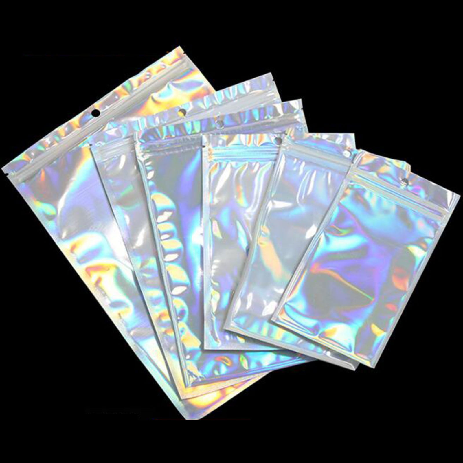 100 Pcs Smell Proof Bag, 8 x 12" Sealable Mylar Bags, Iridescent Holographic Bags, Resealable Bags for Small Business & Packaging, Ziplock Sample Foil Pouch for Party Favor Food Storage