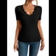 thumbnail image 2 of Camisetas de Corta con Cuello en V y Encaje para Mujer, Camisetas Básicas Ajustadas de Punto Acanalado, Estilo Informal de Verano para Negocios Negro S, 2 of 10