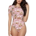 thumbnail image 2 of Picia Gingerbread Houses Pink Wonderland Womens One Piece Swimsuits Modest Tummy Control Bathing Suits Lace Up Slimming Swim Suit-Medium, 2 of 9
