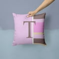 thumbnail image 2 of Carolines Treasures CJ1005-TPW1414 Letter T Initial Monogram - Pink Stripes Decorative   Canvas Fabric Pillow 14Hx14W, 2 of 4