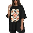 thumbnail image 4 of Plus Size Shirt for Women Oversized Black Tops for Women Short Sleeves Shirt for Women Tulips T Shirt Crewneck Shirt for Women M, 4 of 5