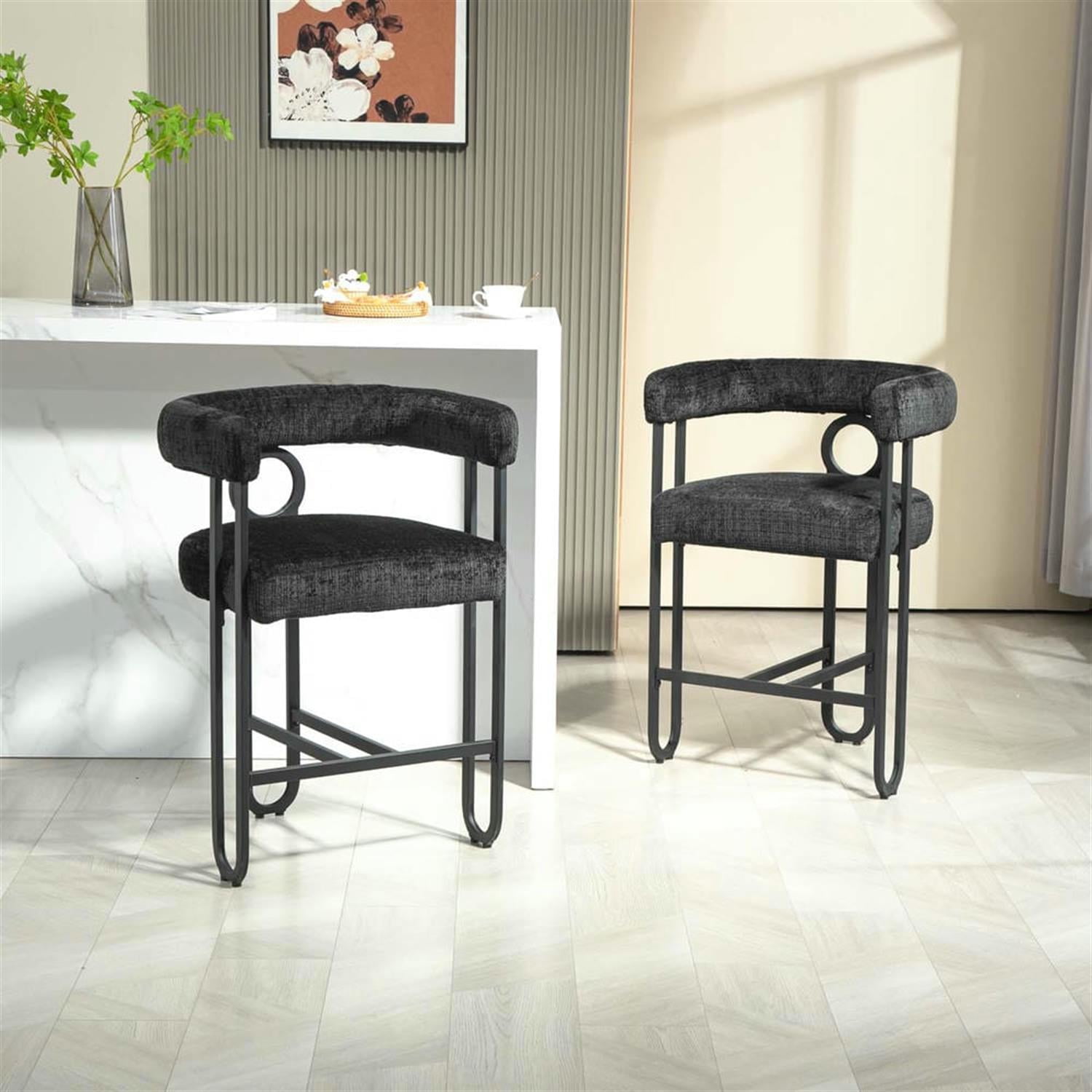 Demi Bonn 34" Counter Height Bar Stools Set of 2, Upholstered Barstools with Back, Kitchen Island Countertop Chairs for Dining Room, Black
