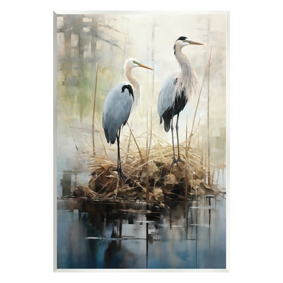 Stupell Industries Cranes in Pond Nature Animals & Insects Painting Unframed Art Print Wall Art, 10 x 15
